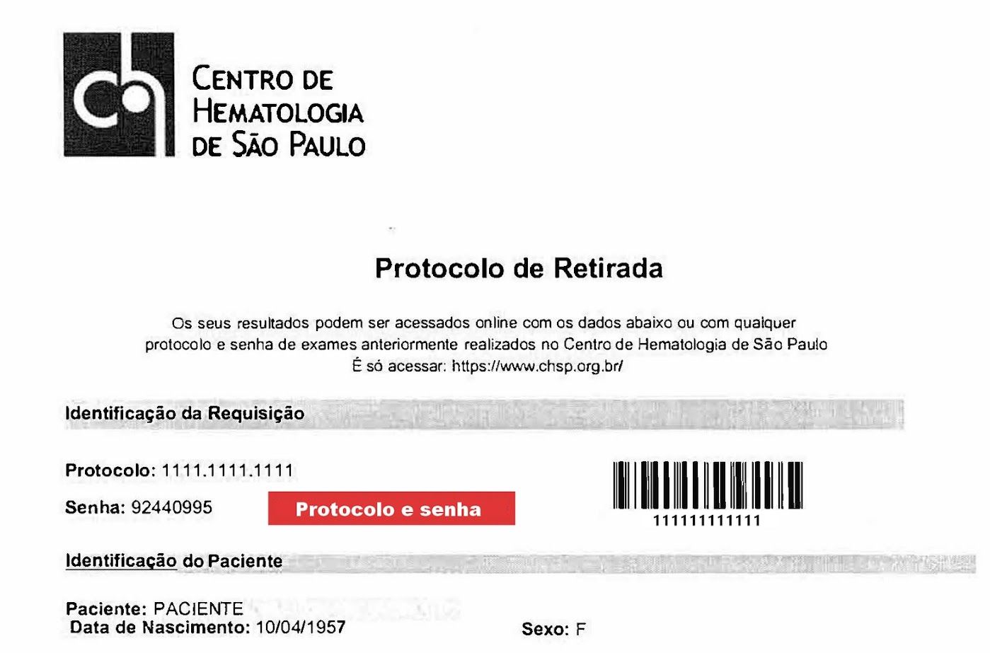 Resultado do exame